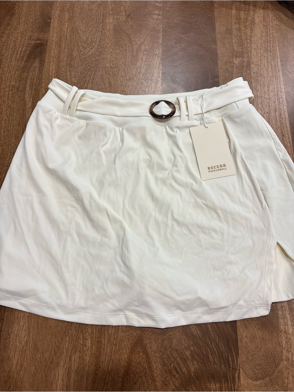 Recess White Mini Skort with Tortoiseshell Buckle